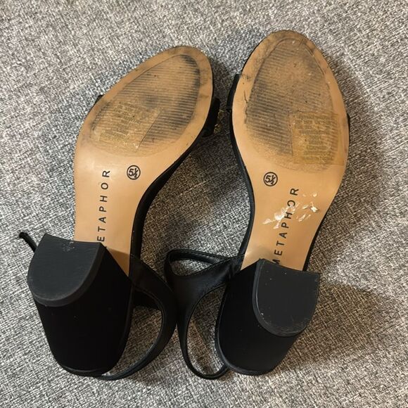 Metaphor Sesha Black Satin Jewel Embellished Open Toe Block Heels - Picture 6 of 6